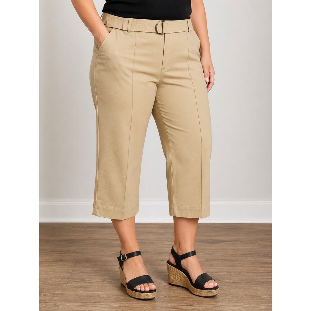 Lauren Ralph Lauren Belted Parchment Capri Pants NWT Plus Size 16W & 18W